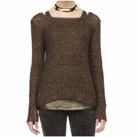 Eileen Fisher Black Gold Metallic Loose Knit Mohair Alpaca Blend Sweater XS - Picture 1 of 11